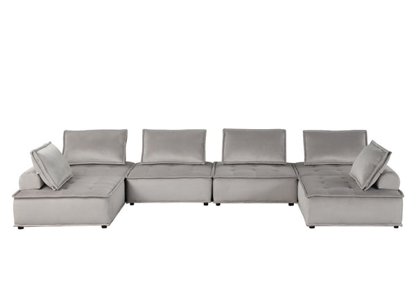 English Elm Aveline Velvet Tufted U-shape Modular Sectional Sofa for Spacious Living Rooms Light Gray B2749S00037