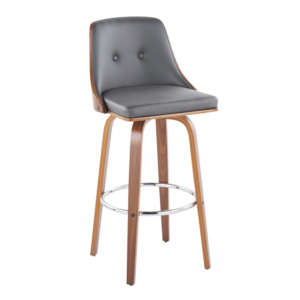 English Elm Mid-century Modern Swivel Barstools Walnut Tapered Legs Tufted Faux Leather Set B202S00585