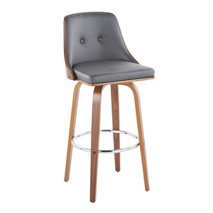 English Elm Mid-century Modern Swivel Barstools Walnut Tapered Legs Tufted Faux Leather Set B202S00585