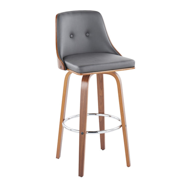 English Elm Mid-century Modern Swivel Barstools Walnut Tapered Legs Tufted Faux Leather Set B202S00585