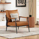 Christopher Knight Home® Mid-Century Modern Accent Chair, Brown Faux Leather, High Backrest, Metal Frame, Wood Armrests, Living Room/Bedroom/Office