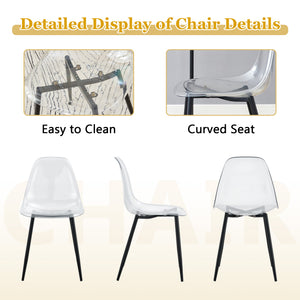 English Elm Table Oval Tempered Glass Dining Set Seats Six with Transparent Acrylic Chairs Luxe Style W1151S04761