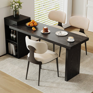 English Elm Modern Wood Grain Console Table with Two Tier Shelving for Entryway or Living Room Black W3875S00030