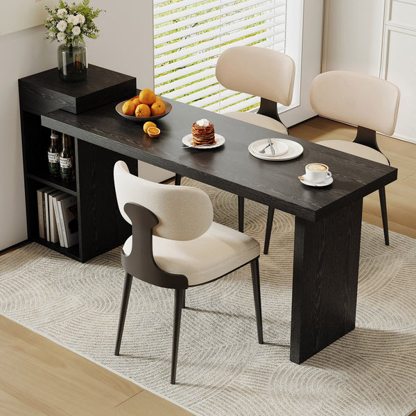 English Elm Modern Wood Grain Console Table with Two Tier Shelving for Entryway or Living Room Black W3875S00030