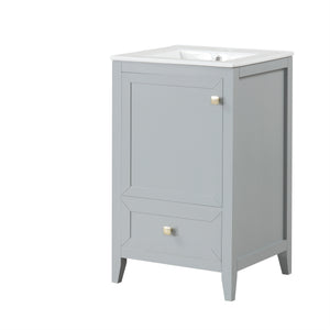 English Elm 20" Compact Bathroom Vanity Grey Mdf Cabinet Ceramic Sink Soft Close Storage N725P351851E