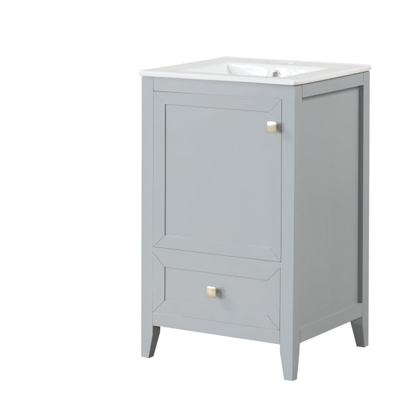 English Elm 20" Compact Bathroom Vanity Grey Mdf Cabinet Ceramic Sink Soft Close Storage N725P351851E