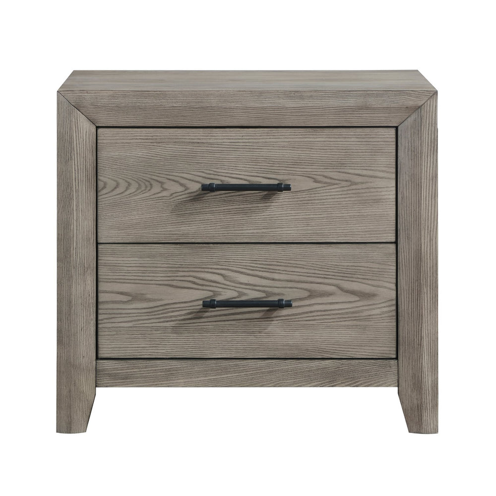 English Elm Modern Sleek Gray Nightstand Acacia Wood 2 Dovetail Drawers Matte Black Pulls 28x17x27" Rustic Appeal B011P243646
