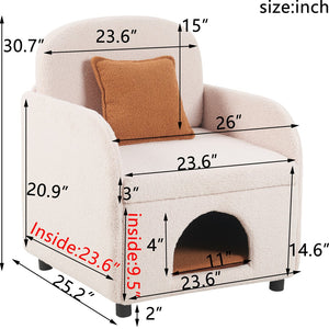 English Elm Furniture Fluffy Sherpa 2-in-1 Pet-Friendly Upholstered Barrel Armchair with Lumbar Pillow, Cream White Cozy Retreat for Living Room Bedroom Office N843P331158C