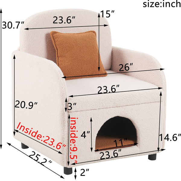 English Elm Furniture Fluffy Sherpa 2-in-1 Pet-Friendly Upholstered Barrel Armchair with Lumbar Pillow, Cream White Cozy Retreat for Living Room Bedroom Office N843P331158C