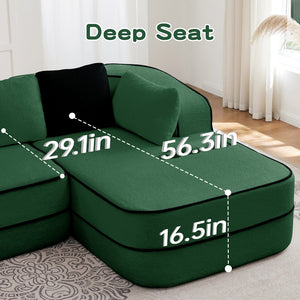 English Elm 106" Teddy Fabric Sofa - Luxurious No Assembly L-Shaped Couch With Chaise For Cozy Living Rooms, Green W714S01421