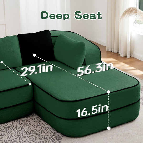 English Elm 106" Teddy Fabric Sofa - Luxurious No Assembly L-Shaped Couch With Chaise For Cozy Living Rooms, Green W714S01421