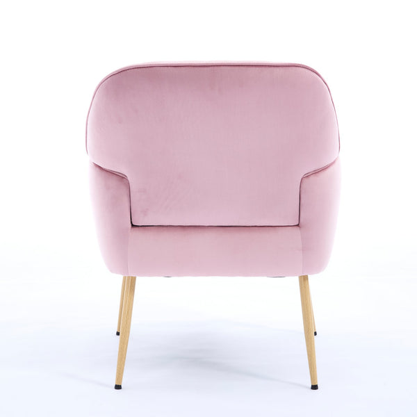 English Elm Velvet Barrel Accent Chair Tufted Shell Back with Metal Legs for Living Room Pink W5722P462513