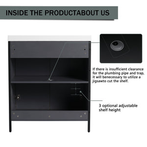 English Elm 30" Modern Freestanding Bathroom Vanity with Resin Sink, Soft-Close Doors, Adjustable Shelf, Durable Plywood Finish Light Coffee W999S00295