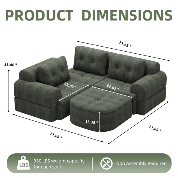 English Elm Modular Sectional Sofa with Chaise Full Foam Build Woven Fabric for Living Room Blackish Green W2379S00006