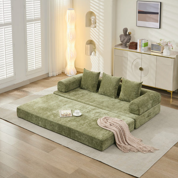 English Elm Comfy Chenille Convertible Folding Mattress Couch Sofa Bed with Armrest, Space-Saving, No Assembly Needed Green W1143P330251