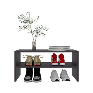 English Elm Wenge Two-Shelf Shoe Rack — Elegant Melamine Particle Board Organizer, Compact Entryway Storage Solution B062P389898