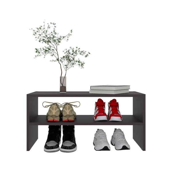 English Elm Wenge Two-Shelf Shoe Rack — Elegant Melamine Particle Board Organizer, Compact Entryway Storage Solution B062P389898