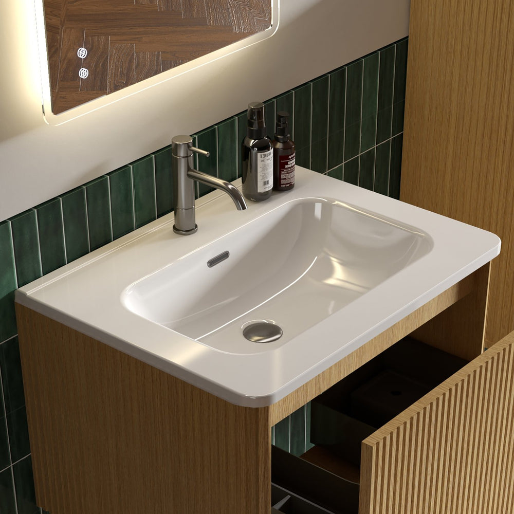 English Elm BB04-30-301, Glossy White Ceramic Integrated Basin with Rounded Edges Easy-Clean Stain-Resistant Finish W1865128406