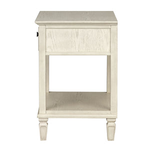 English Elm Victoria Aged Oak Nightstand with Solid Wood Legs, Wire-Brushed Veneer, Drawer & Open Shelf Cream 27 L x 22.75 W x 27.63 H B035P341165