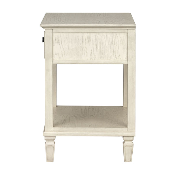 English Elm Victoria Aged Oak Nightstand with Solid Wood Legs, Wire-Brushed Veneer, Drawer & Open Shelf Cream 27 L x 22.75 W x 27.63 H B035P341165
