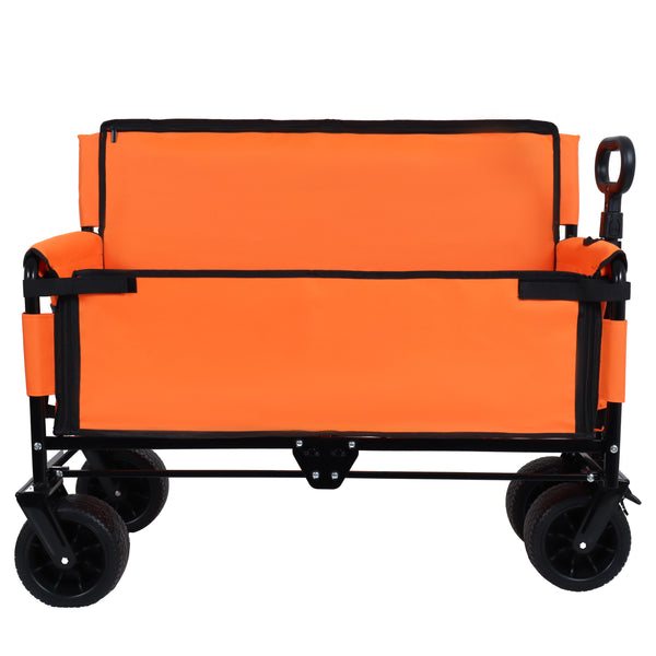English Elm 3-in-1 Convertible Folding Wagon with Bench Seat Steel Frame 500lb Capacity Orange W2932P283542