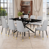 Hearth and Haven 1 Table and 8 Chairs Set.A Rectangular Dining Table with a Imitation Marble Black Table Top and Black Metal Legs.Paired with 8 Chairs with Leatherette Leather Seat Cushion and Black Metal Legs.F-1537, C-007 W1151S00971 W1151S00971