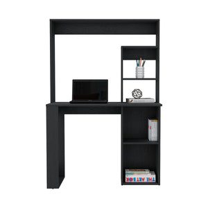 English Elm Maine Black Engineered Wood Desk with Hutch & Shelves — Compact 38.8"W x 17.7"D Workspace, Storage B200P188816