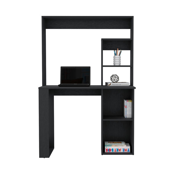 English Elm Maine Black Engineered Wood Desk With Hutch & Shelves — Compact 38.8"W Workstation, Ample Storage B070P188816