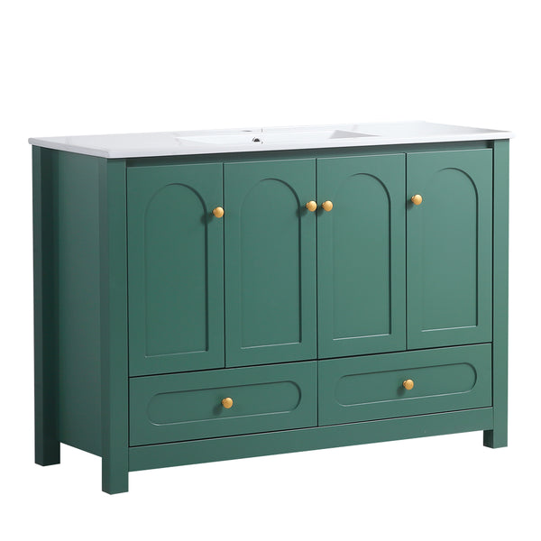 English Elm 48" Sage Bathroom Vanity with Ceramic Sink Mdf Cabinet Soft Close Doors Drawers Green W3133S00001