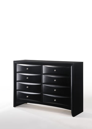 English Elm Ireland Eight-Drawer Dresser with Okume Veneer Top, Brushed Nickel Knobs and Durable Wood Frame Black 61 L x 19 W x 45 H B2726P256706