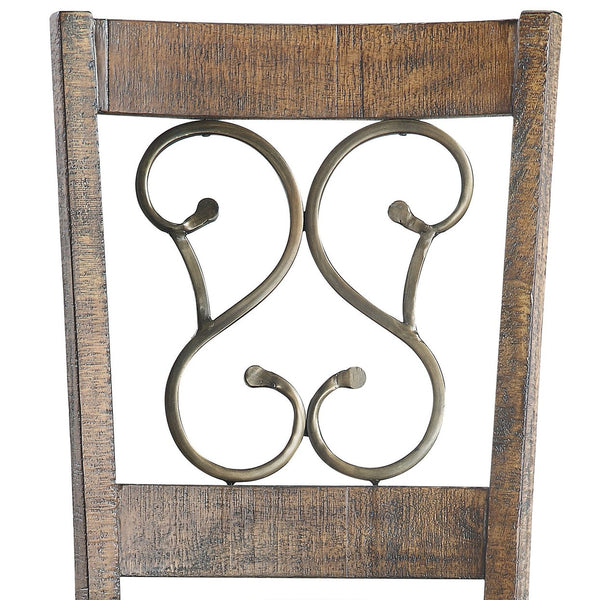 English Elm Raphaela Black Faux Leather Side Chairs Set of 2 – Weathered Cherry Frame, Padded Seats, Floral Trim B2726P288751