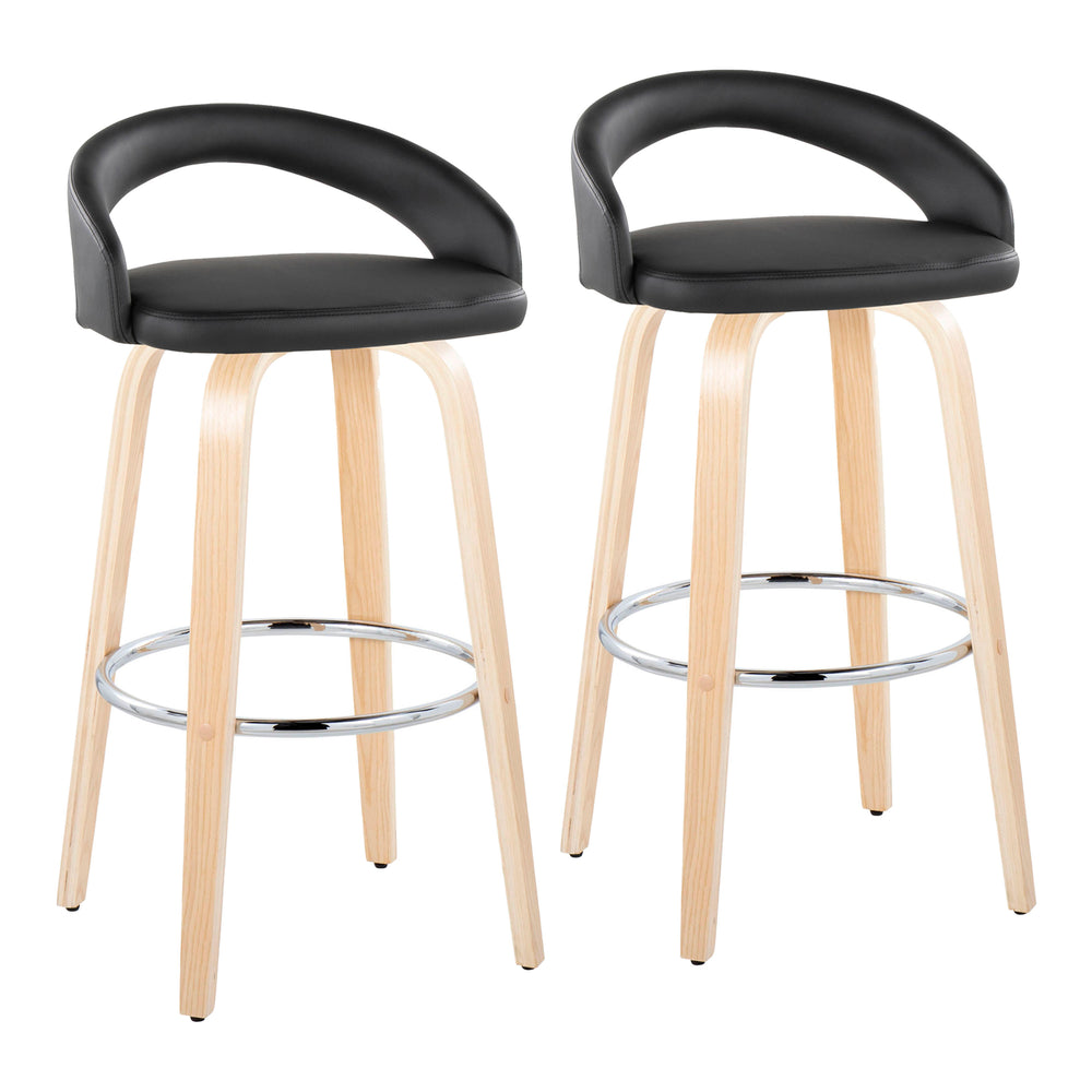 English Elm Fixed-height Swivel Barstools with Bent Wood Legs and Faux Leather Seats Set of 2 B202S01860