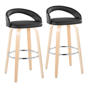 English Elm Fixed-height Swivel Barstools with Bent Wood Legs and Faux Leather Seats Set of 2 B202S01860