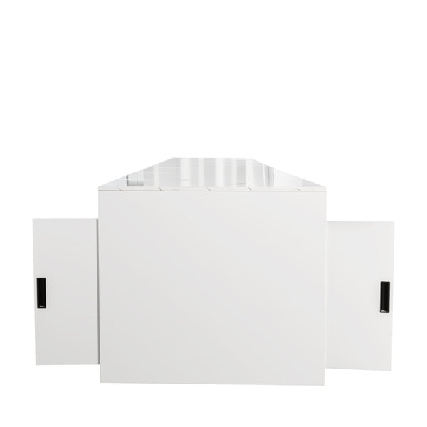 English Elm Modern Extendable Dining Table with Built-In Outlet, USB Ports & Storage, Space-Saving Console to 118" White W331S00193