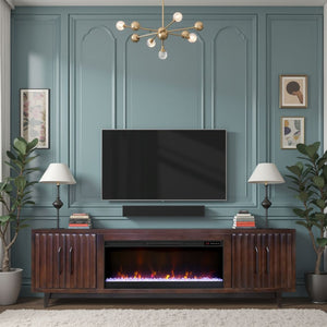 English Elm Radiance 94-Inch Tv Stand With Electric Fireplace, Rosewood Finish - Stylish Storage & Warmth! B108P345211-GIGA