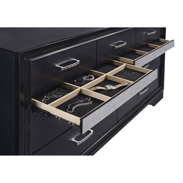 English Elm Annie Glam Black Lacquer Eastern King Bedroom Set with Crystal Pulls and Hidden Jewelry Storage B062S01613