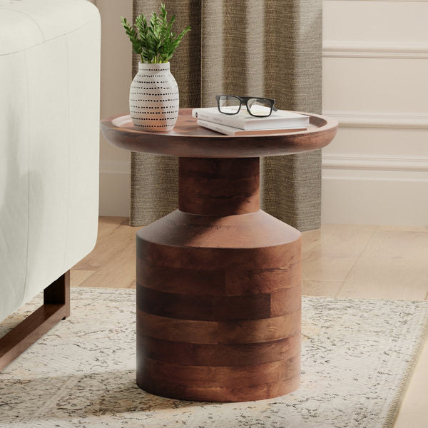 English Elm Haynes Solid Mango Wood Accent Table Rustic Dark Brown Grain for Bedroom or Living Room B136P420289