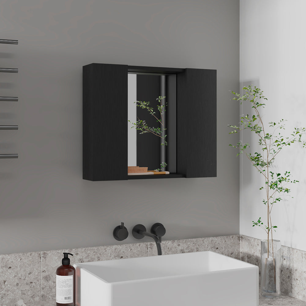 English Elm Wenge 1-Drawer Medicine Cabinet with Mirror, 7 Shelves & 2 Doors — Compact Organized Bathroom Storage Solution B06280132