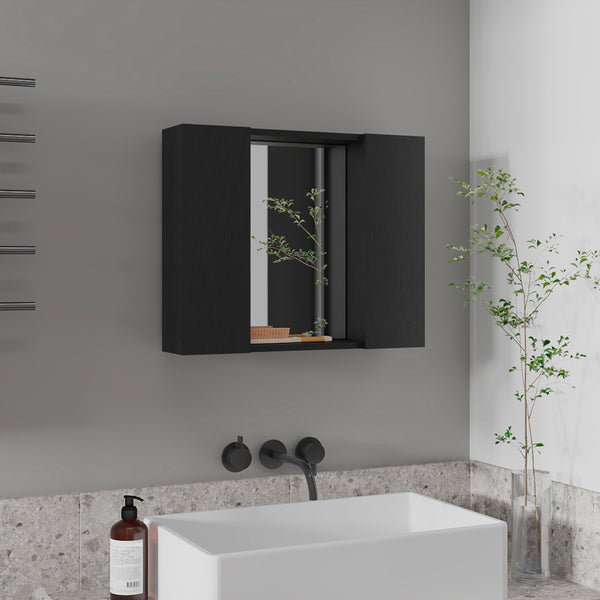 English Elm Wenge 1-Drawer Medicine Cabinet with Mirror, 7 Shelves & 2 Doors — Compact Organized Bathroom Storage Solution B06280132