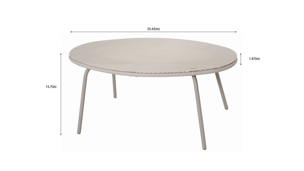 English Elm Off-white Pe Rattan Patio Coffee Table with Tempered Glass Top for Outdoor Dining W3990P462692
