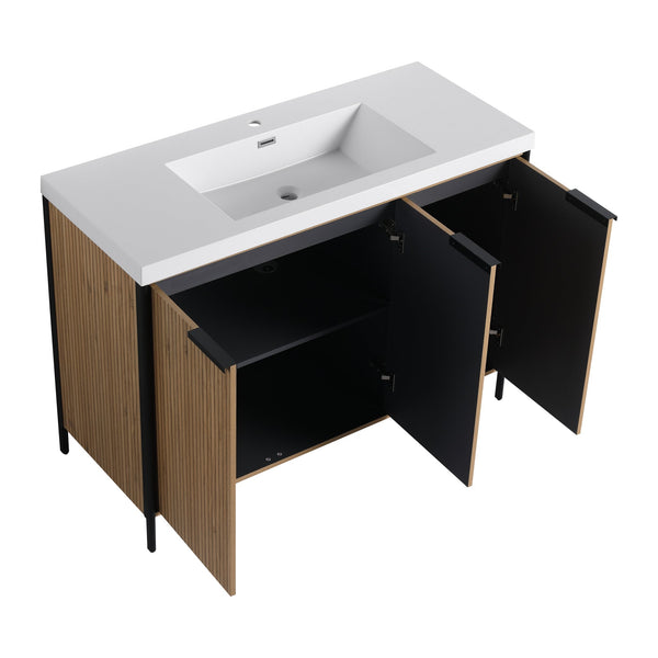English Elm 48" Freestanding Bathroom Vanity with Thick Resin Sink, Soft-Close Doors, Adjustable Shelves, Durable Finish Light Coffee W999S00297