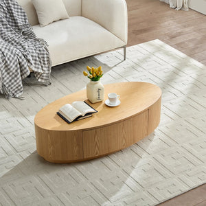 English Elm Modern Oval Mdf Coffee Table with Drawer Natural Matte Finish for Living Rooms W2085P398986