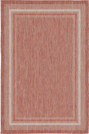 Unique Loom Outdoor Border Soft Border Machine Made Border Rug Rust Red, Ivory 6' 1" x 9' 0"