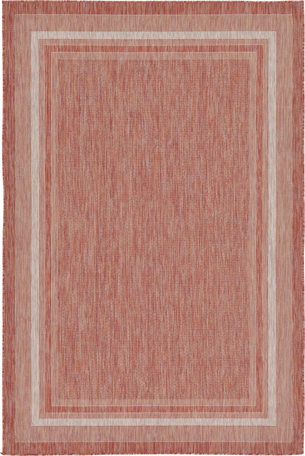 Unique Loom Outdoor Border Soft Border Machine Made Border Rug Rust Red, Ivory 6' 1" x 9' 0"