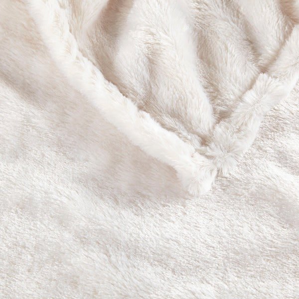 JLA Home Beautyrest - Faux Fur Heated Throw Oversized Plush Electric Blanket with Low-EMF Secure Comfort Heating, OEKO-TEX Certified Ivory BR50-0751