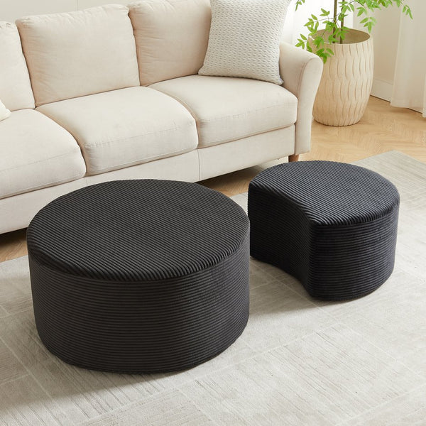 English Elm Nesting Foam Upholstered Round Coffee Tables Set of 2 — No Assembly, Multipurpose Ottoman Side Table Black W834P326380