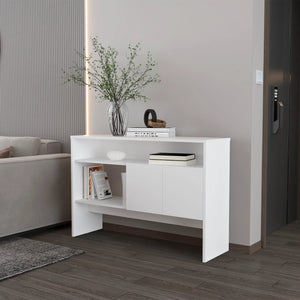 English Elm White Console Table with Two Doors and Three Shelves, Modern White Storage Console for Living Room Decor (98) B062P252129