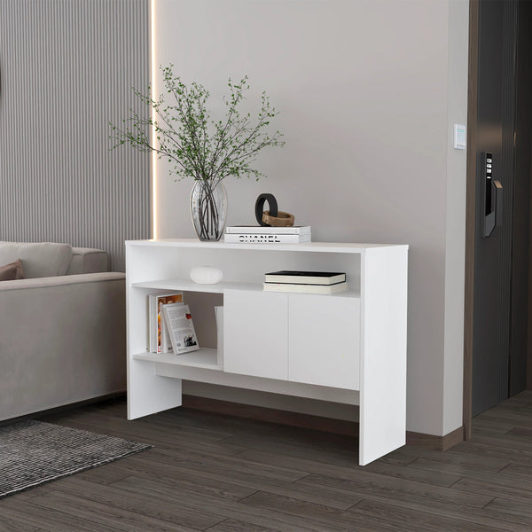 English Elm White Console Table with Two Doors and Three Shelves, Modern White Storage Console for Living Room Decor (98) B062P252129