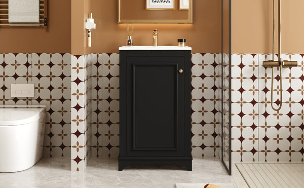English Elm 20-inch Bathroom Vanity with Ceramic Sink, Modern Freestanding Single Vanity with Soft-Close Doors and Adjustable Shelf for Ample Organized Storage Black N710P317678B