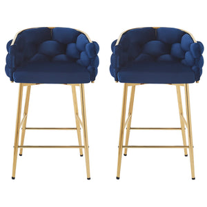 English Elm Christopher Knight Home® - 28'' Velvet Counter Stools Set of 2 with Gold Iron Frame, Plush Back & Footrest for Kitchen Dark Blue N780P199861B